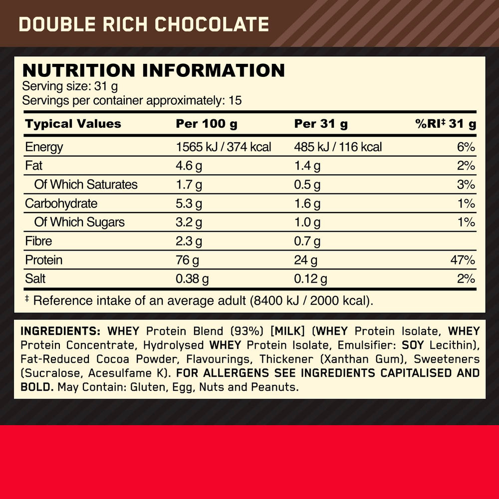 Optimum Nutrition Gold Standard Whey — Double Rich Chocolate, 465g