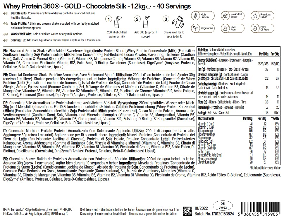 Protein Works Whey Protein 360 Gold — Chocolate Silk, 1.2kg