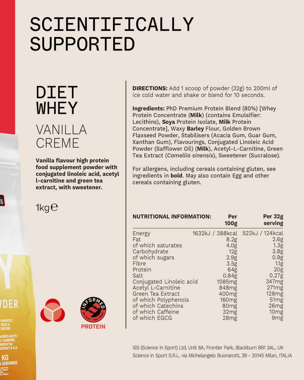 PhD Diet Whey — Vanilla Crème, 1kg