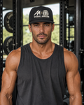 AI-generated gym lifestyle visualisation — ANIMAL AMBITION Lion Training Cap, Black, front view. Refer to supplier mockups for product details.